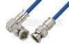 75 Ohm BNC Male to 75 Ohm BNC Male Right Angle Cable Using 75 Ohm PE-B159-BL Blue Coax