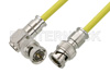 75 Ohm BNC Male to 75 Ohm BNC Male Right Angle Cable Using 75 Ohm PE-B159-YW Yellow Coax