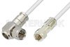 75 Ohm F Male to 75 Ohm F Male Right Angle Cable Using 75 Ohm PE-B159-WH White Coax