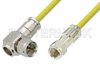 75 Ohm F Male to 75 Ohm F Male Right Angle Cable Using 75 Ohm PE-B159-YW Yellow Coax