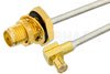 SMA Female Bulkhead to MCX Plug Right Angle Semi-Flexible Precision Cable Using PE-SR405FL Coax, RoHS