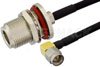 SMA Male Right Angle to N Female Bulkhead Semi-Flexible Precision Cable Using PE-SR402FLJ Coax, LF Solder, RoHS