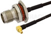 TNC Female Bulkhead to MMCX Plug Right Angle Semi-Flexible Cable Using PE-SR405FLJ Coax with HeatShrink, LF Solder, RoHS