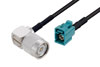 Fire Rated TNC Male Right Angle to Water Blue FAKRA Jack Low Loss Cable Using LMR-100-FR Coax with HeatShrink in 100CM