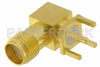 SMA Female Right Angle Connector Solder Attachment Thru Hole PCB, .200 inch x .067 inch Hole Spacing