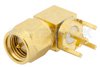 SMA Male Right Angle Connector Solder Attachment Thru Hole PCB, .200 inch x .067 inch Hole Spacing