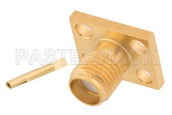 SMA Female Connector Solder Attachment 4 Hole Flange Tab Terminal, .375 inch x .500 inch Hole Spacing