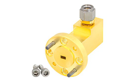 WR-10波导同轴转接头，UG-387/U-Mod圆盖法兰转1.0mm公头，工作频率为75 GHz至110 GHz，W频段