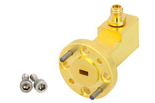 WR-12波导同轴转接头，UG-387/U圆盖法兰转1.0mm母头，工作频率为60 GHz至90 GHz，E频段