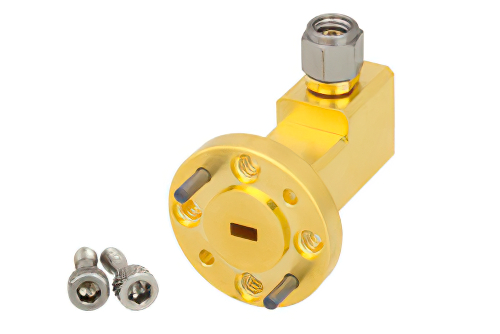 WR-12波导同轴转接头，UG-387/U圆盖法兰转1.0mm公头，工作频率为60 GHz至90 GHz，E频段