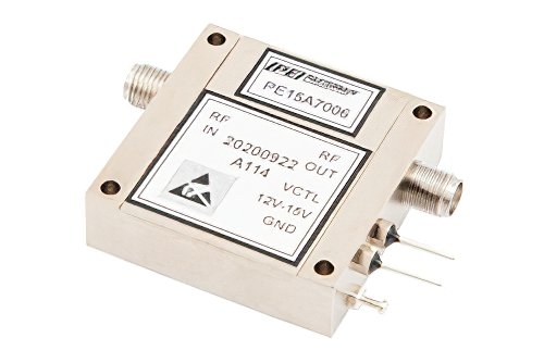 40 dB可变增益放大器，P1dB 15 dBm，6 GHz~18 GHz，增益控制 20 dB，噪声系数5 dB，SMA