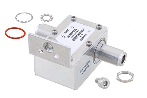 同轴射频浪涌保护器，N型F/F输入/输出，100 MHz至512 MHz，直流隔断，750W，IP67，0.5uJ，20KA，滤波器，支架远离避雷器