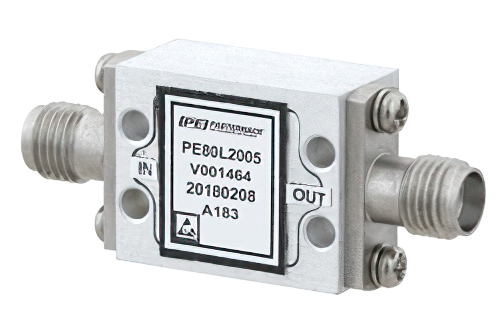 高功率限幅器，现场可更换 SMA，峰值功率 100W，恢复 15 us，平漏 18 dBm，500 MHz ~ 18 GHz