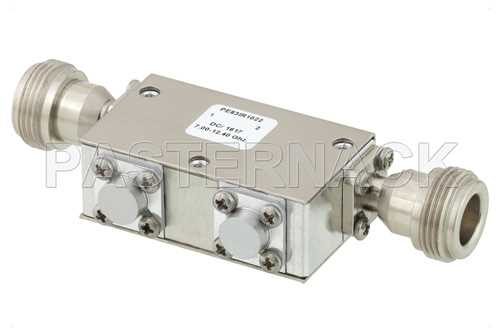 双节隔离器，隔离度32 dB，8 GHz至18 GHz，5瓦，SMA母头