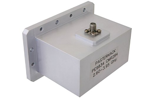 WR-284波导同轴转接头，CMR-284法兰转SMA母头，工作频率为2.6 GHz至3.95 GHz，S频段