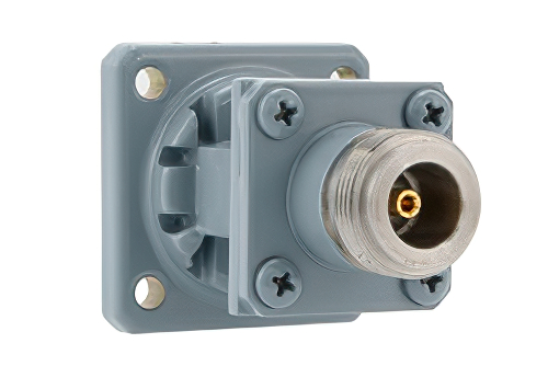 WR-62 波导同轴转接头，UG-1665/U方盖法兰转端发射N型母头，12.4 GHz~18 GHz，Ku频段，铝，涂层