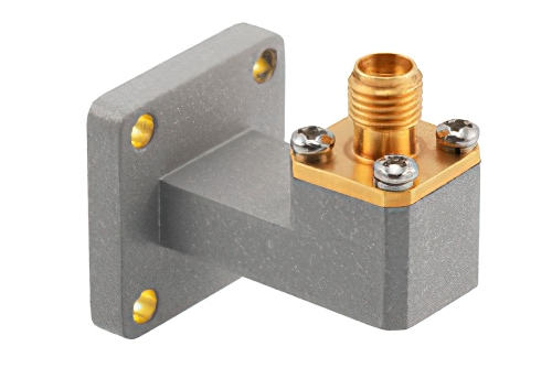 WR-42 波导同轴转接头，UBR220法兰转SMA母头，工作频率为17.6 GHz至26.7 GHz，黄铜材质