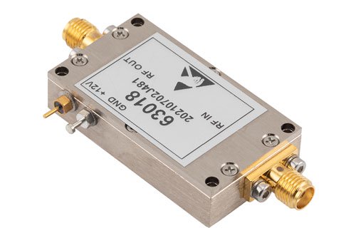 输入保护低噪声放大器，10 MHz~6000 MHz，射频输入功率 1 瓦，增益 30 dB，噪声系数 3.5 dB，12V，SMA