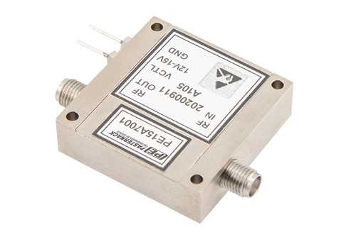 40 dB可变增益放大器，P1dB 15 dBm，500 MHz~2 GHz，增益控制 20 dB，噪声系数4.5 dB，SMA
