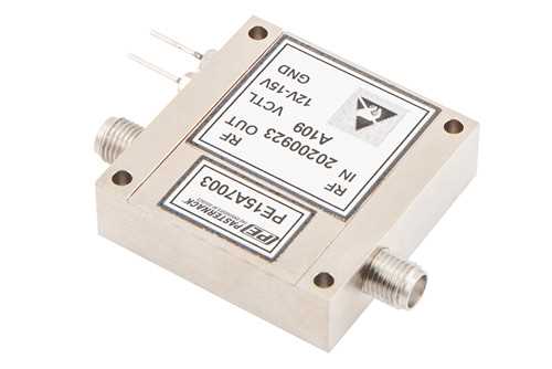 40 dB可变增益放大器，P1dB 15 dBm，2 GHz~6 GHz，增益控制 20 dB，噪声系数3 dB，SMA