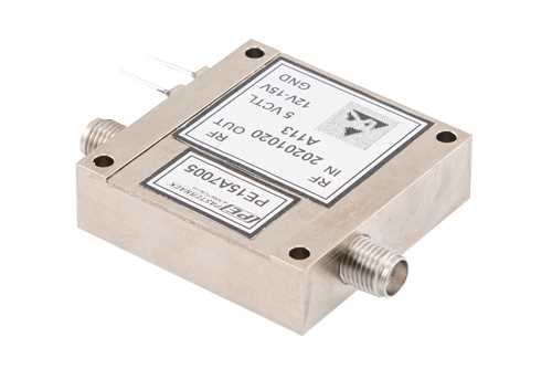 40 dB可变增益放大器，P1dB 15 dBm，4 GHz~12 GHz，增益控制 20 dB，噪声系数4 dB，SMA