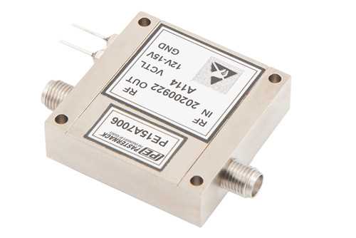 40 dB可变增益放大器，P1dB 15 dBm，6 GHz~18 GHz，增益控制 20 dB，噪声系数5 dB，SMA