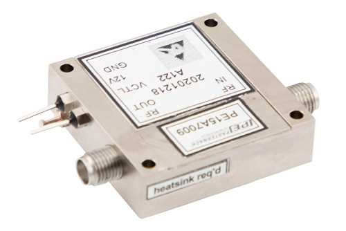40 dB可变增益放大器，P1dB 15 dBm，1 GHz~18 GHz，增益控制 20 dB，噪声系数5 dB，SMA