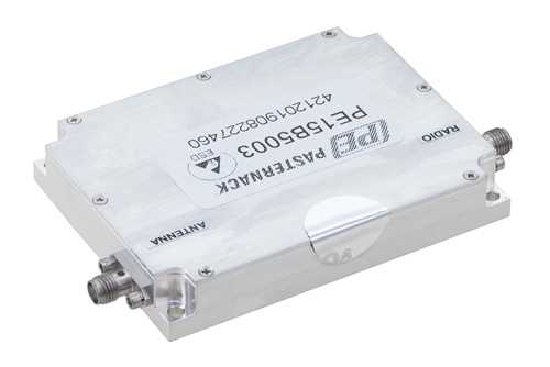氮化镓（GaN）高功率双向放大器，30 MHz~2.7 GHz，饱和功率 8W，切换时间1 µsec，发射增益36 dB，手动发射/接收控制，SMA