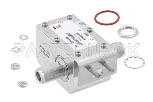 N型母头/母头(输入/输出)，同轴射频浪涌保护器，40 MHz至400 MHz，直流通过，100W，IP67，2.5mJ，20kA，混合，安装支架正对连接器主体