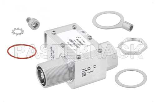 同轴射频浪涌保护器，7/16 M/F输入/输出，100 MHz至512 MHz，直流隔断，750W，IP67，0.5uJ，20KA，滤波器，低PIM-155 dBc，支架朝向主体