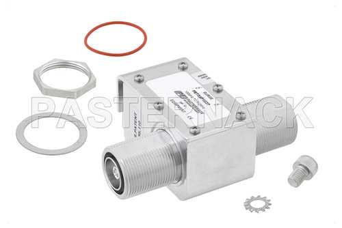 同轴射频浪涌保护器，7/16 F/F输入/输出，100 MHz至512 MHz，直流隔断，750W，IP67，0.5uJ，20KA，双向滤波器，支架朝向主体