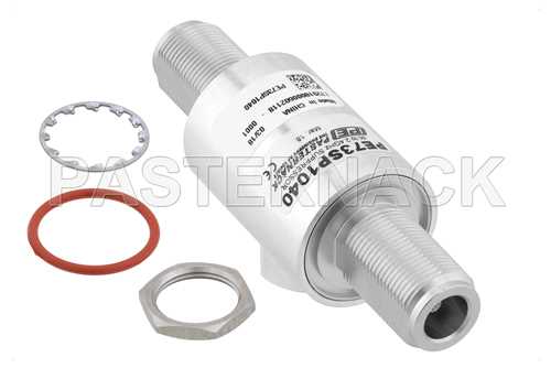 同轴射频浪涌保护器，N型F/F输入/输出穿墙式，DC ~ 2.4 GHz，直流通行，50W，IP67，18KA，气体放电管，双向
