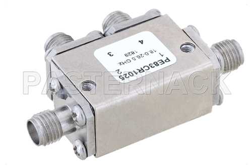 双节环行器，隔离度34 dB，18 GHz至26.5 GHz，5瓦，SMA母头