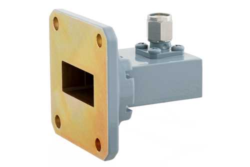 WR-90 波导同轴转接头，UG-135/U方盖法兰转SMA公头，8.2 GHz~12.4 GHz，X频段，铝，涂层