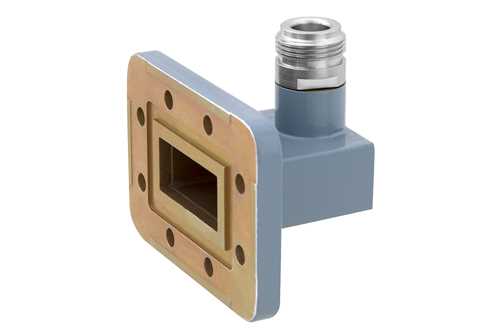 WR-112波导同轴转接头，CPR-112G槽面法兰转N型母头，7.05 GHz~10 GHz，H频段，铝，涂层