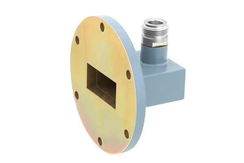 WR-137 波导同轴转接头，UG-441/U圆盖法兰转N型母头，5.85 GHz~8.2 GHz，C频段，铝，涂层