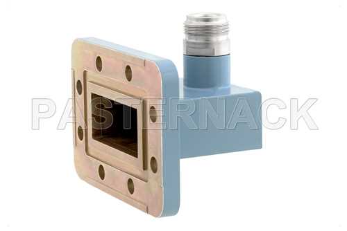 WR-137波导同轴转接头，CPR-137G槽面法兰转N型母头，5.85 GHz~8.2 GHz，C频段，铝，涂层