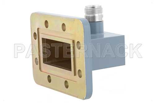 WR-187波导同轴转接头，CPR-187G槽面法兰转N型母头，3.95 GHz~5.85 GHz，J频段，铝，涂层