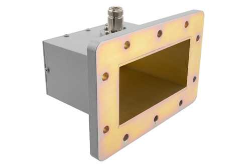 WR-430 波导同轴转接头，UDR22法兰转N型母头，工作频率为1.72 GHz至2.61 GHz，铝材质