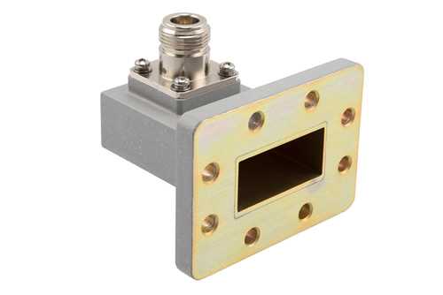 WR-137 波导同轴转接头，UDR70法兰转N型母头，工作频率为5.38 GHz至8.17 GHz，铝材质