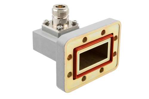 WR-137 波导同轴转接头，PDR70法兰转N型母头，工作频率为5.38 GHz至8.17 GHz，铝材质