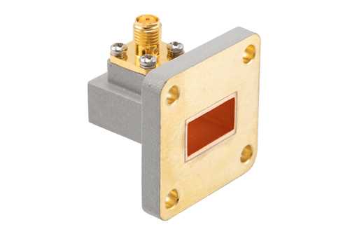 WR-62 波导同轴转接头，UBR140法兰转SMA母头，工作频率为11.9 GHz至18 GHz，黄铜材质