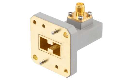 WRD-750 UG方盖法兰转SMA母头，波导转同轴转接头，工作频率为7.5 GHz至18 GHz，采用铜合金材质