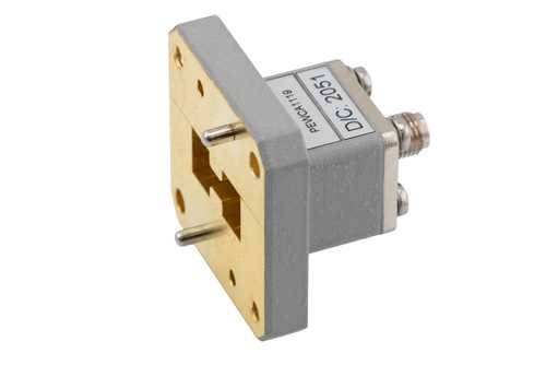 WRD-750 UG方盖法兰转SMA母头，波导转同轴转接头，工作频率为7.5 GHz至18 GHz，采用铜合金材质