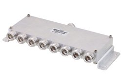 Low PIM 8 Way 4.1/9.5 Mini DIN Power Divider From 698 MHz to 2.7 GHz Rated at 30 Watts