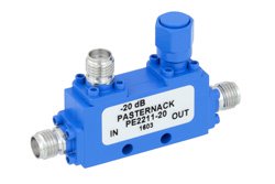 Directional 20 dB SMA Coupler From 4 GHz to 12.4 GHz Rated to 50 Watts