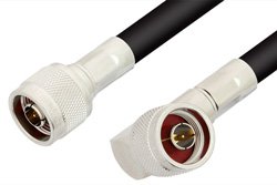 N Male to N Male Right Angle Cable 72 Inch Length Using RG214 Coax, RoHS