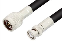 N Male to BNC Male Cable 24 Inch Length Using RG214 Coax, RoHS