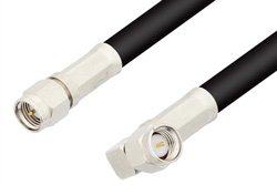 SMA Male to SMA Male Right Angle Cable 12 Inch Length Using 75 Ohm RG59 Coax, RoHS