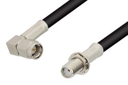 SMA Male Right Angle to SMA Female Bulkhead Cable 18 Inch Length Using RG58 Coax, RoHS